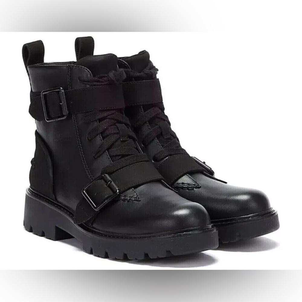 UGG Noe Moto Combat Lace Up Boot Black Size 8